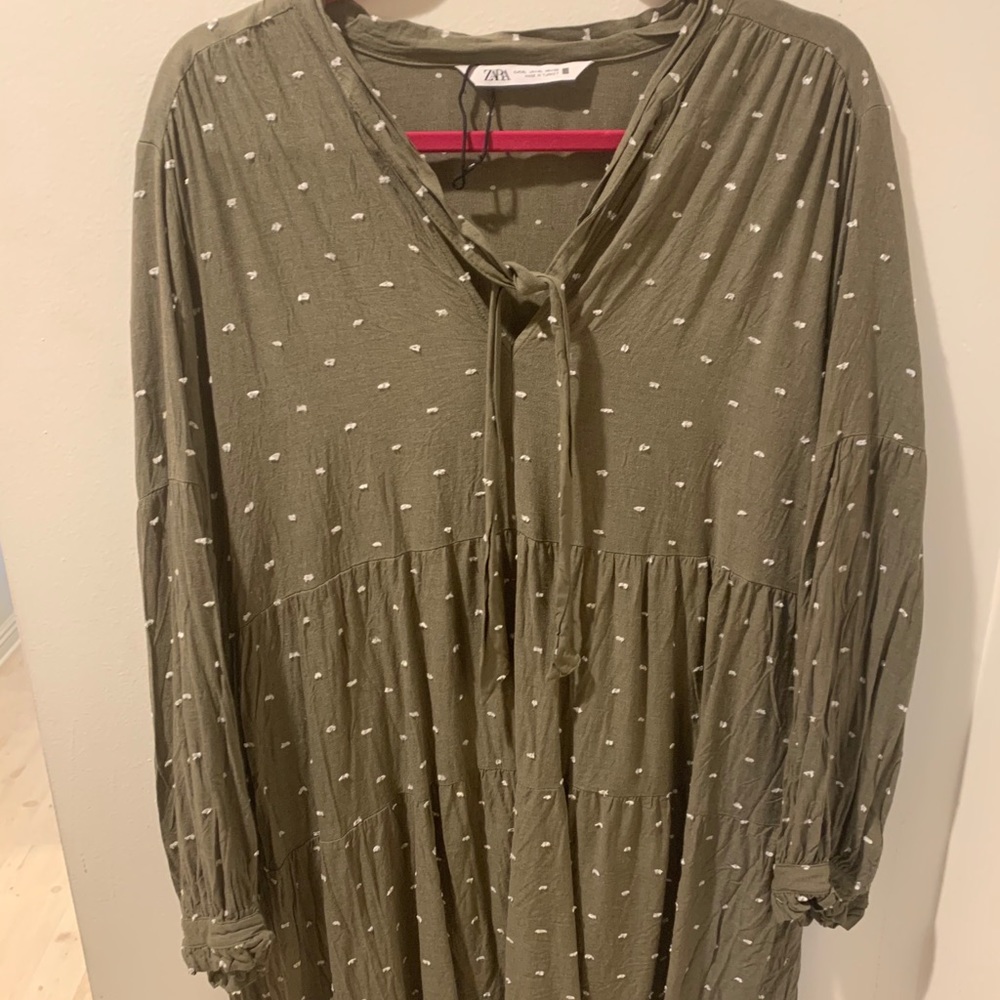 Zara Green Babydoll Shirt/Dress with tie closure